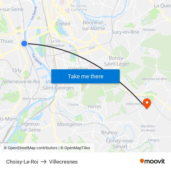 Choisy-Le-Roi to Villecresnes map