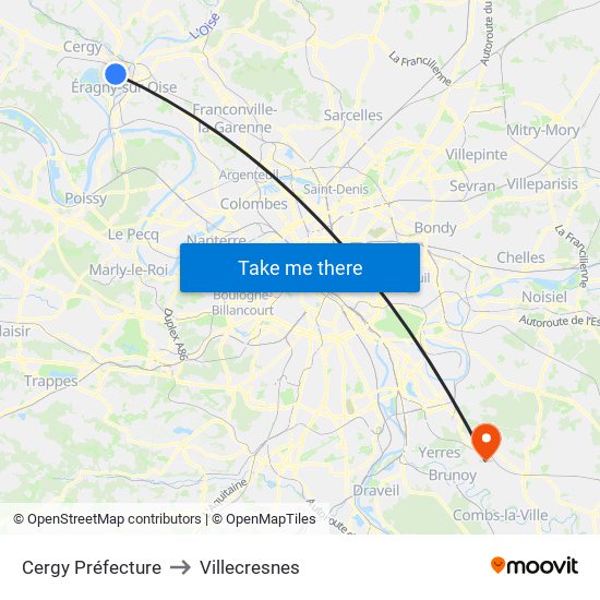 Cergy Préfecture to Villecresnes map