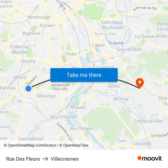 Rue Des Fleurs to Villecresnes map