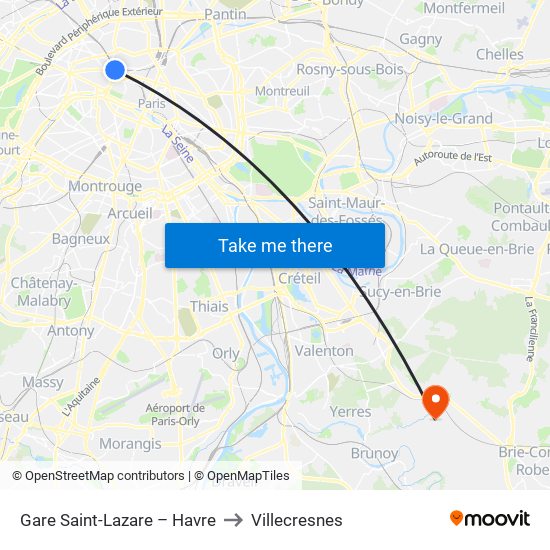 Gare Saint-Lazare – Havre to Villecresnes map