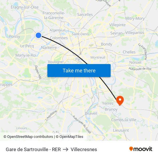 Gare de Sartrouville - RER to Villecresnes map