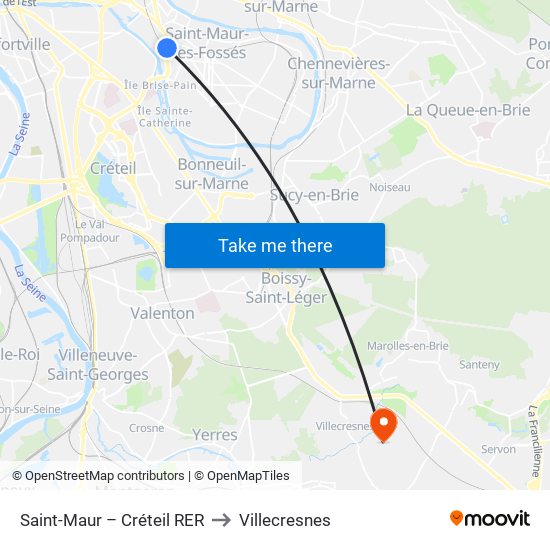 Saint-Maur – Créteil RER to Villecresnes map
