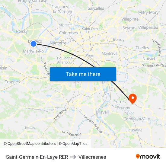 Saint-Germain-En-Laye RER to Villecresnes map