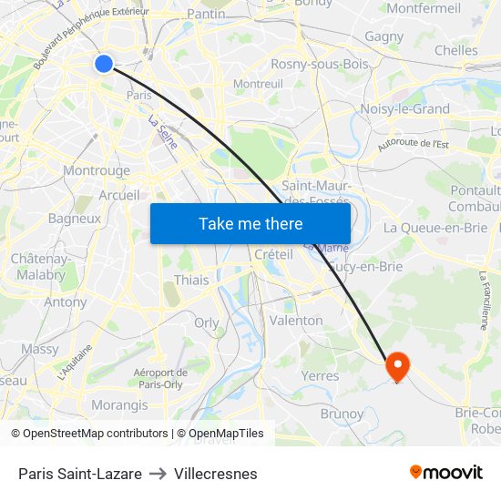 Paris Saint-Lazare to Villecresnes map