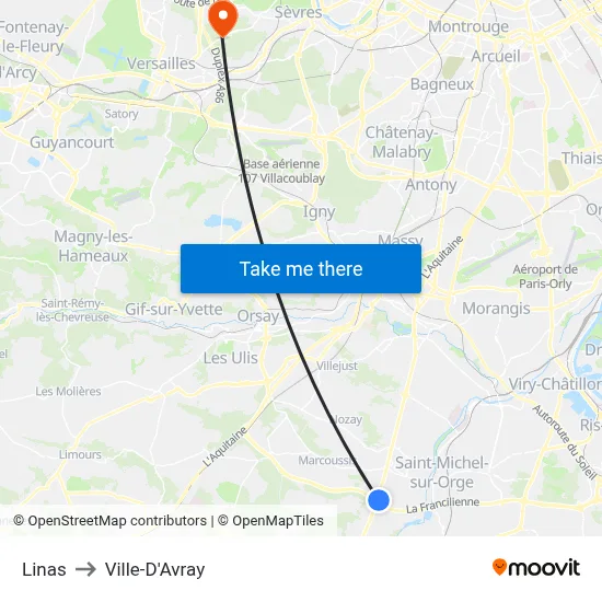 Linas to Ville-D'Avray map
