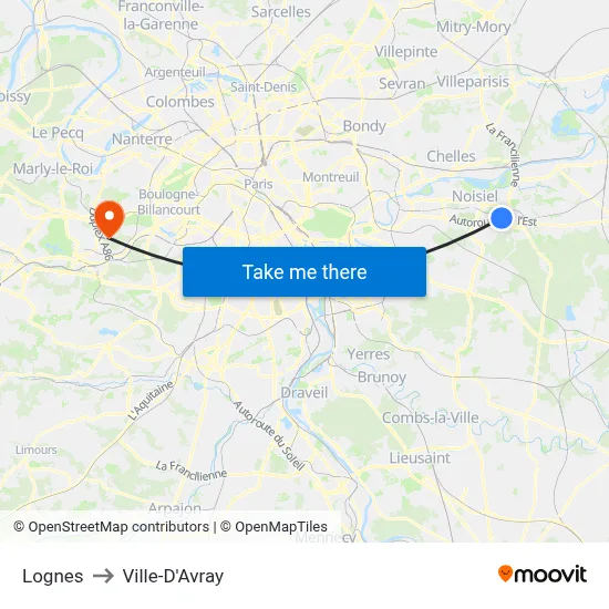 Lognes to Ville-D'Avray map