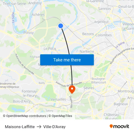 Maisons-Laffitte to Ville-D'Avray map