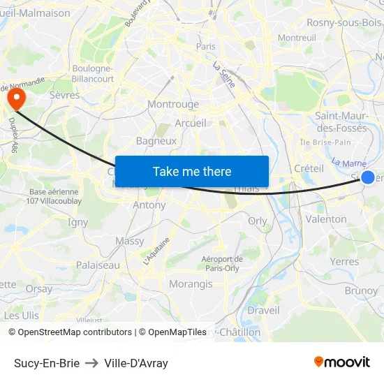 Sucy-En-Brie to Ville-D'Avray map