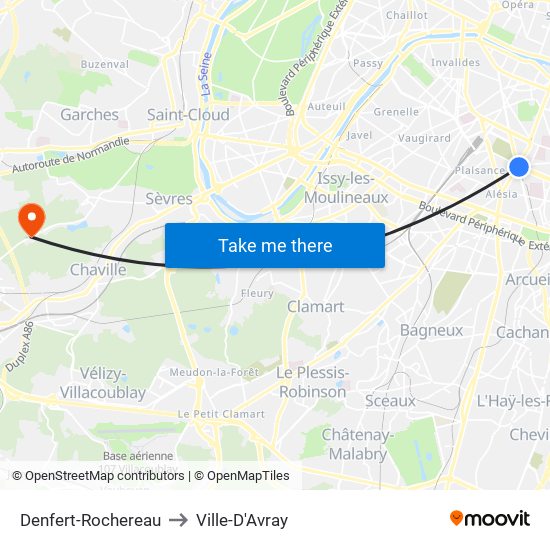 Denfert-Rochereau to Ville-D'Avray map