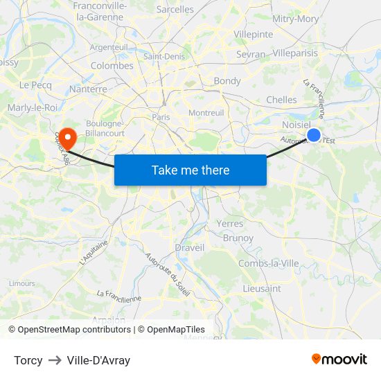 Torcy to Ville-D'Avray map