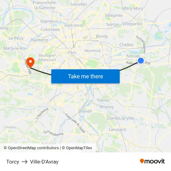 Torcy to Ville-D'Avray map