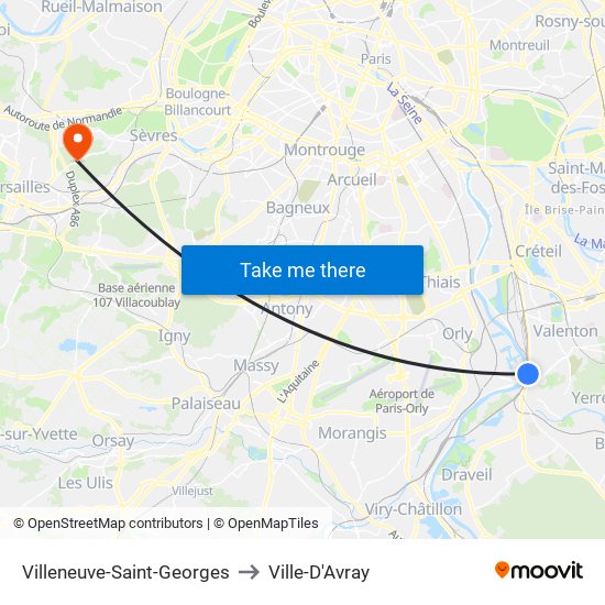 Villeneuve-Saint-Georges to Ville-D'Avray map