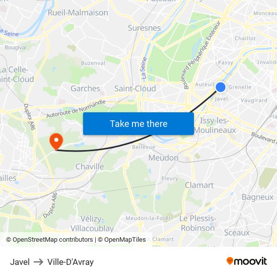 Javel to Ville-D'Avray map