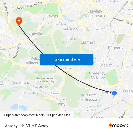 Antony to Ville-D'Avray map