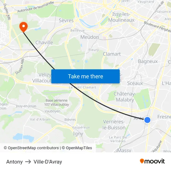 Antony to Ville-D'Avray map