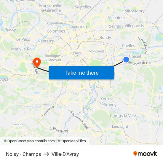 Noisy - Champs to Ville-D'Avray map