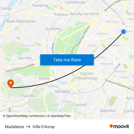 Madeleine to Ville-D'Avray map