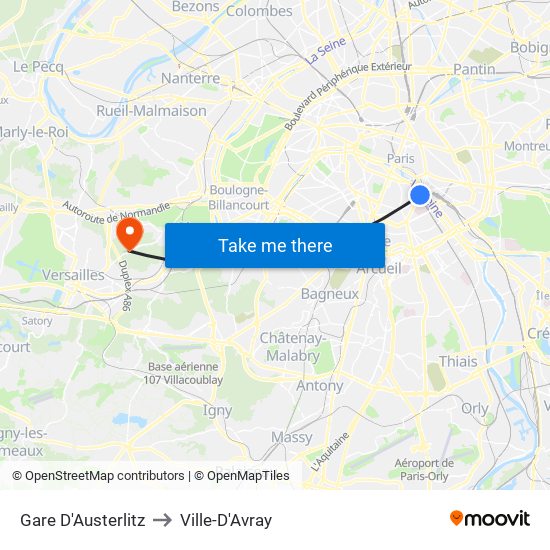 Gare D'Austerlitz to Ville-D'Avray map
