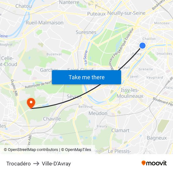 Trocadéro to Ville-D'Avray map