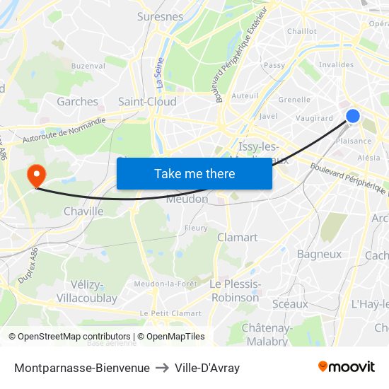 Montparnasse-Bienvenue to Ville-D'Avray map