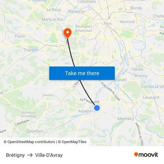 Brétigny to Ville-D'Avray map