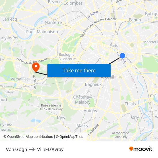 Van Gogh to Ville-D'Avray map
