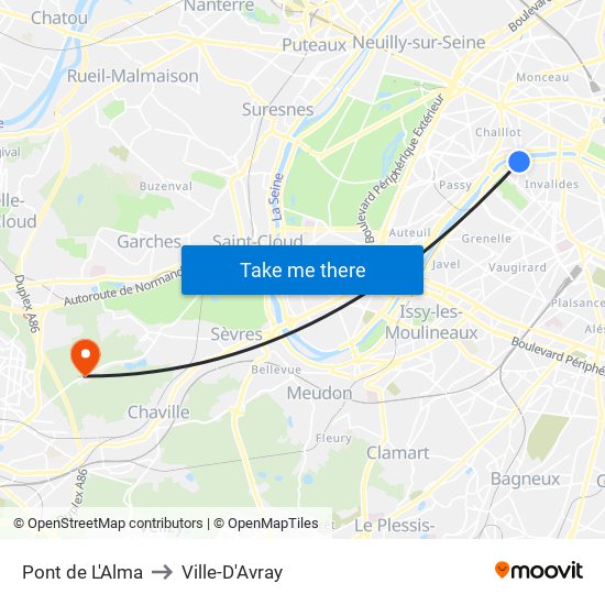 Pont de L'Alma to Ville-D'Avray map