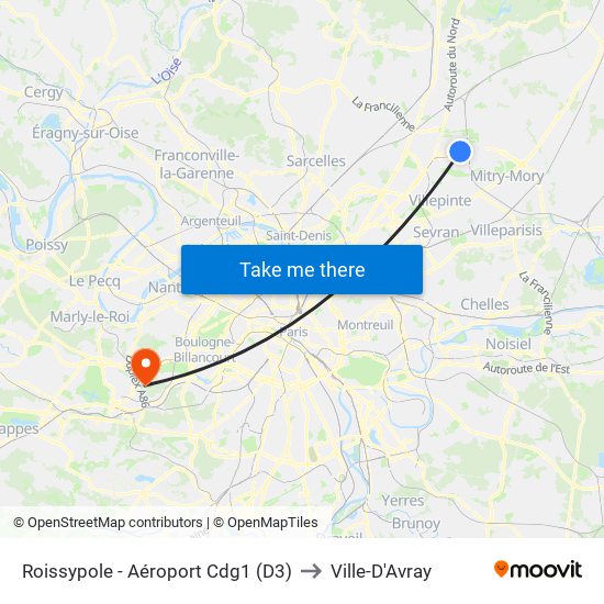 Roissypole - Aéroport Cdg1 (D3) to Ville-D'Avray map