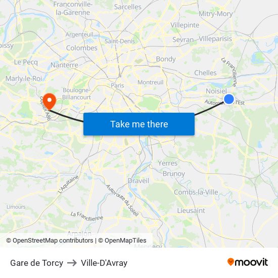 Gare de Torcy to Ville-D'Avray map