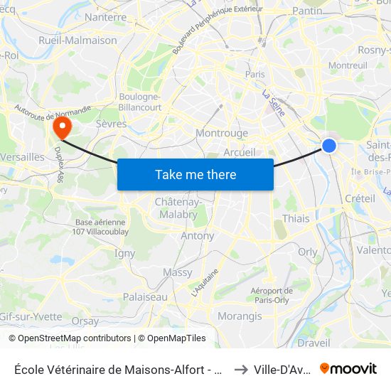 École Vétérinaire de Maisons-Alfort - Métro to Ville-D'Avray map