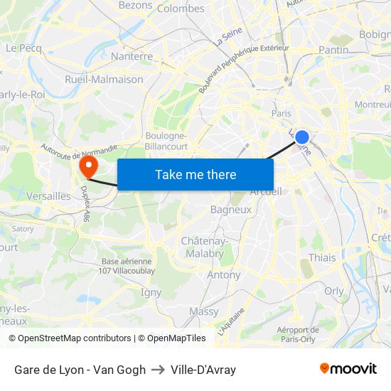 Gare de Lyon - Van Gogh to Ville-D'Avray map