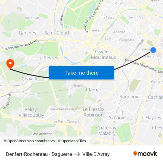 Denfert-Rochereau - Daguerre to Ville-D'Avray map