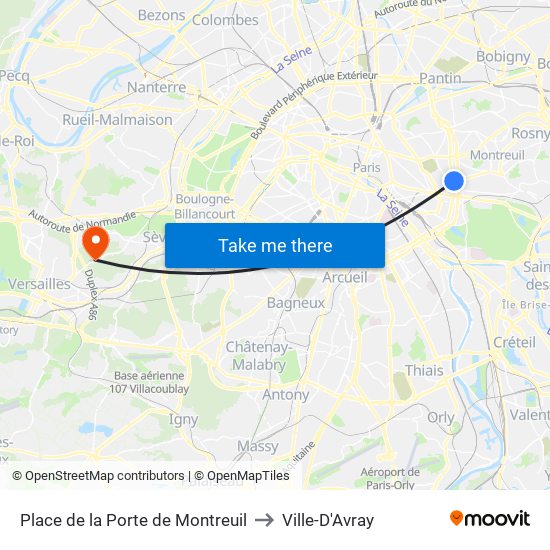 Place de la Porte de Montreuil to Ville-D'Avray map