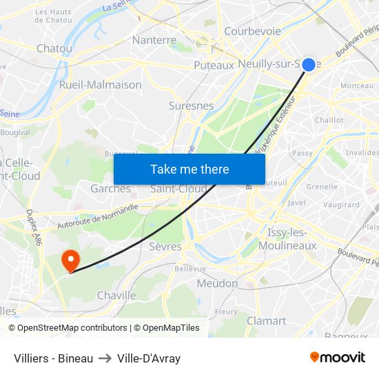 Villiers - Bineau to Ville-D'Avray map