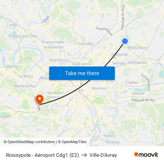 Roissypole - Aéroport Cdg1 (E2) to Ville-D'Avray map