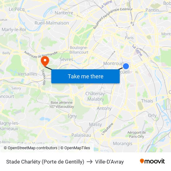 Stade Charléty (Porte de Gentilly) to Ville-D'Avray map