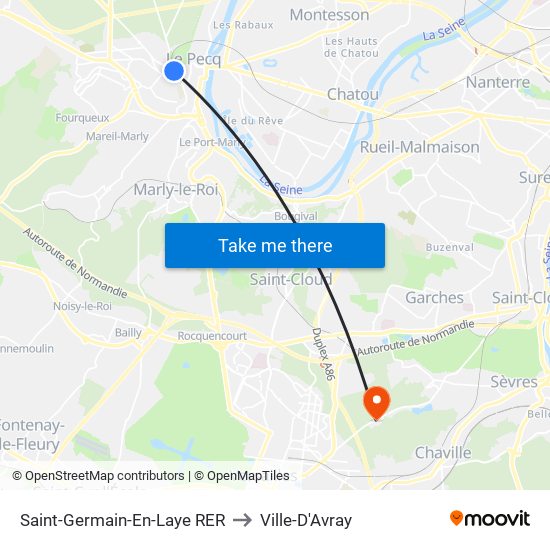 Saint-Germain-En-Laye RER to Ville-D'Avray map