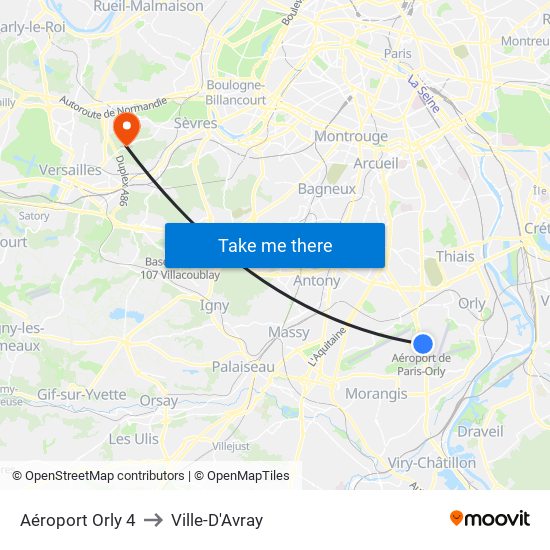 Aéroport Orly 4 to Ville-D'Avray map