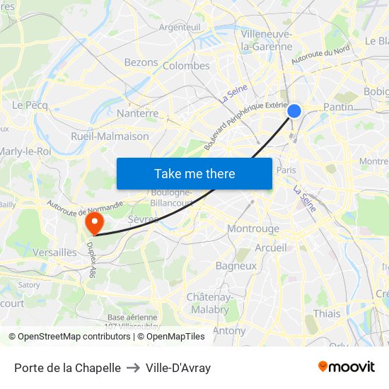 Porte de la Chapelle to Ville-D'Avray map