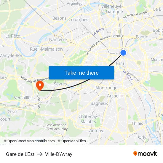 Gare de L'Est to Ville-D'Avray map