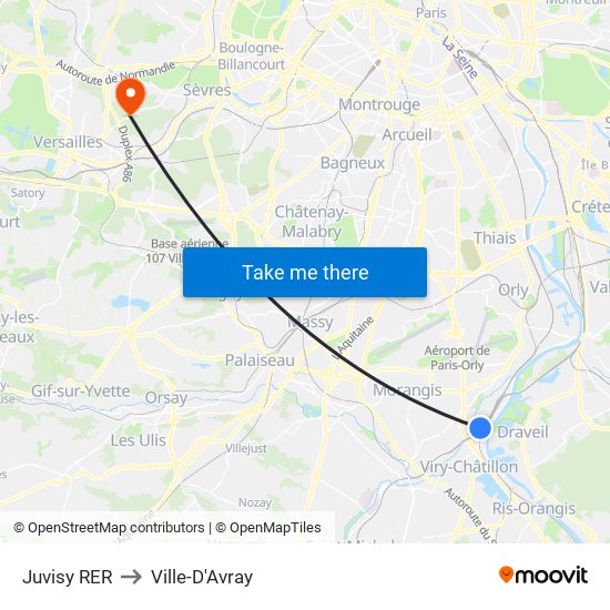 Juvisy RER to Ville-D'Avray map