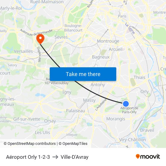 Aéroport Orly 1-2-3 to Ville-D'Avray map