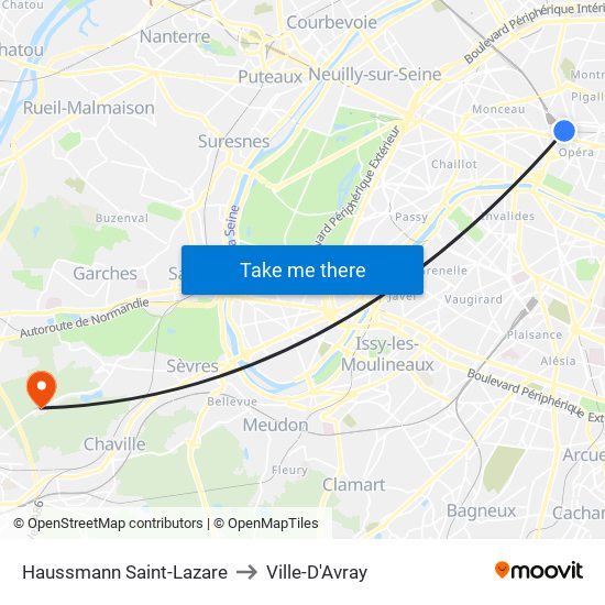 Haussmann Saint-Lazare to Ville-D'Avray map