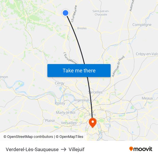 Verderel-Lès-Sauqueuse to Villejuif map