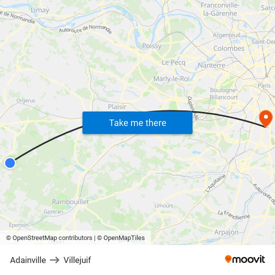 Adainville to Villejuif map
