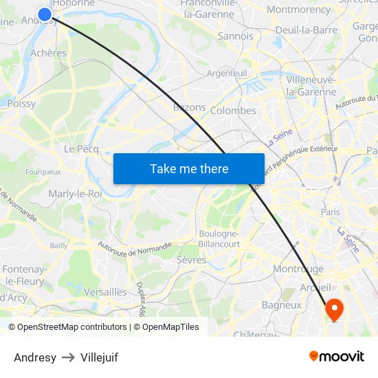 Andresy to Villejuif map