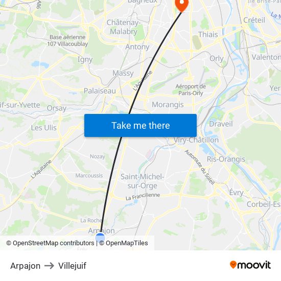 Arpajon to Villejuif map