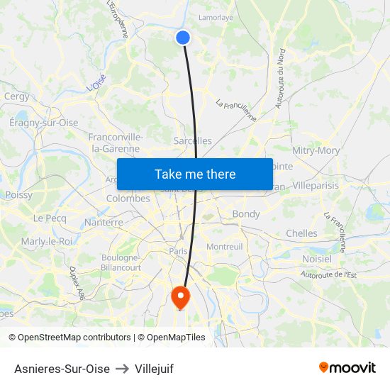 Asnieres-Sur-Oise to Villejuif map