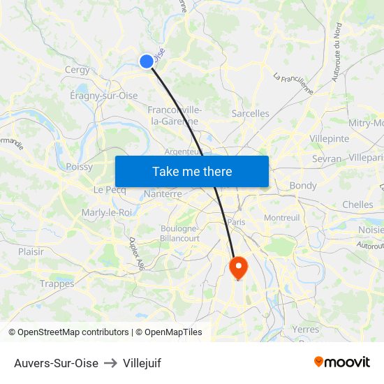 Auvers-Sur-Oise to Villejuif map