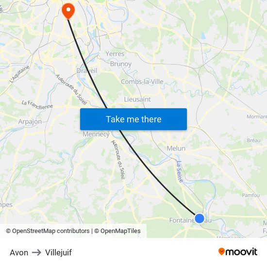 Avon to Villejuif map
